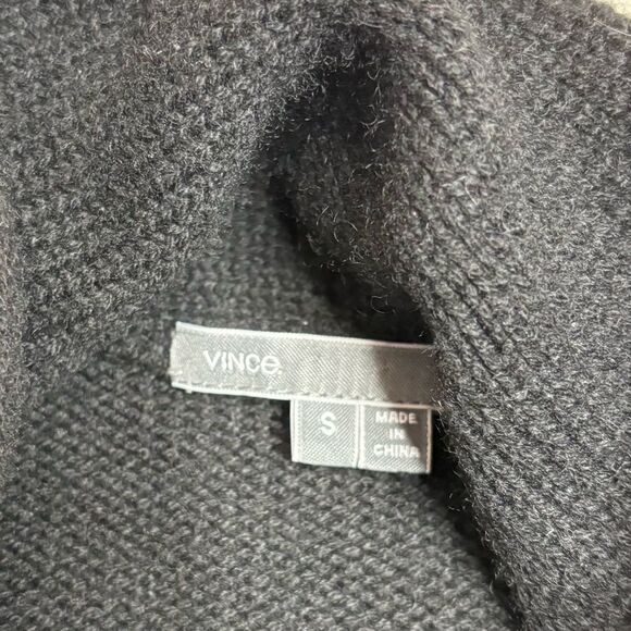 Vince. Lamb Leather Sleeve Draped Wool Sweater Jacket Slate Grey black small - Picture 3 of 7